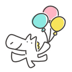 風船で空を飛ぶ笑顔の白馬　パーティー　誕生日　幸せ