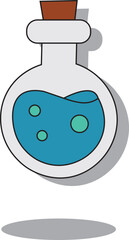 Blue magic potion flask with bubbles and cork stopper