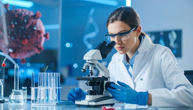 Female scientist working on disease research in laboratory