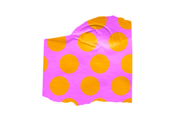 Ripped torn paper adhesive pink yellow dot pattern washi tape on transparent background