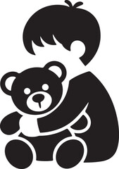Child hugging teddy bear silhouette icon for children s themes