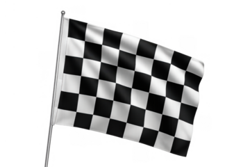 Checkered flag waving, symbolizing finish line, win, victory, racing success, and competition on transparent background