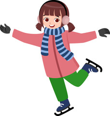 Cute vector illustration of a child skiing in winter. The artwork shows a kid in warm clothing enjoying a fun snow activity outdoors. Perfect for winter projects, seasonal designs, sports illustration