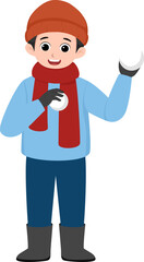 Boy holding snowball - Winter vector illustration
