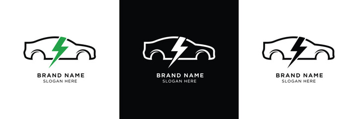 Three sleek car logos featuring lightning bolt motifs, ideal for automotive branding and modern business identity designs.