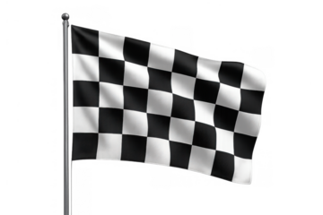 Checkered flag waving on a pole, symbolizing racing finish line, victory, competition, and motorsport on transparent background