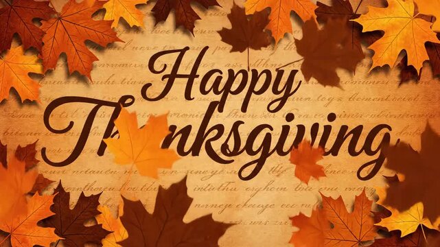 A festive thanksgiving background with autumn leaves and the words happy thanksgiving in a decorative font happy thanksgiving
