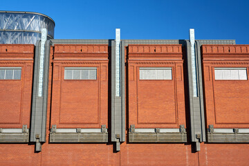 Brick wall of the restored old brewery building in Poznan