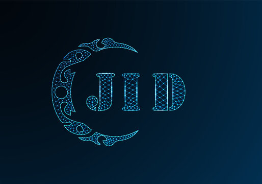 Low poly letter logo JID design. JID letter logo low poly vector design on blue color gradient background. JID logo low poly design