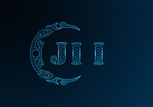 Low poly letter logo JII design. JII letter logo low poly vector design on blue color gradient background. JII logo low poly design