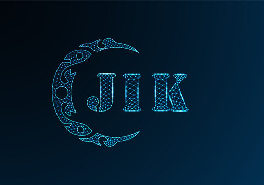 Low poly letter logo JIK design. JIK letter logo low poly vector design on blue color gradient background. JIK logo low poly design