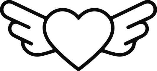 Winged heart icon symbolizing freedom and love, Clean line art of a heart with wings, representing uplifting romance, freedom, joy, fantasy, and emotionally expressive decorative designs.

