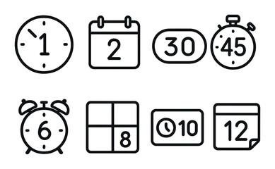Minimalist timekeeping symbols set on dark background