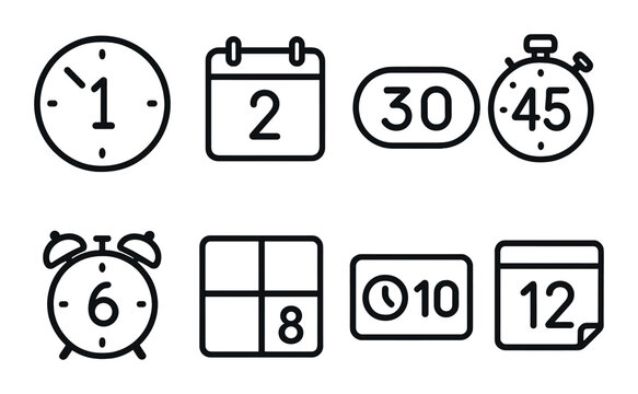 Minimalist timekeeping symbols set on dark background