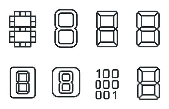 Digital number display variants on dark background