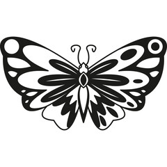 Monochromatic Butterfly Silhouette with Intricate Wing Patterns Isolated on White Background Detailed Outline Insect Art