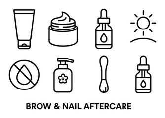 Brow and nail aftercare icons for skincare guidance