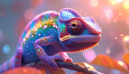 Camaleonte arcobaleno elegante e carino alta definizione 4k, luci morbide