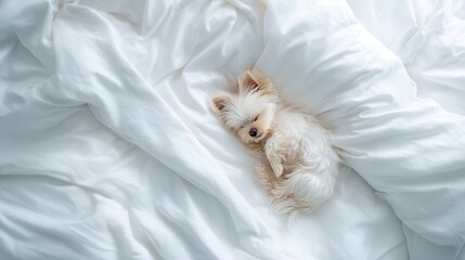 Cute Cozy Dog and cat in Bed, Small Cozy Dog  and cat Relaxing, Adorable Cozy Dog and cat Bedroom Portrait, cozy dog ad cat, cute puppy, bed portrait