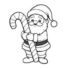 Obraz premium Jolly Santa Claus with Candy Cane Outline