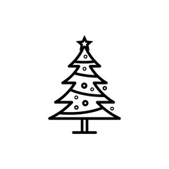 Fototapeta premium Christmas Tree Icon with Star, White Circles, Transparent Background, Outline Style