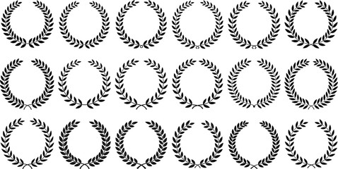 Laurel wreath silhouette vector set, black award icons, victory symbol designs, editable clipart bundle, achievement concept, certificate illustration