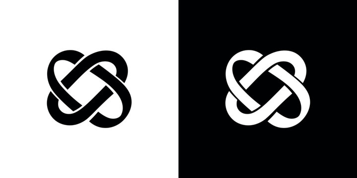 Double Heart Knot with Seamless Intertwined Loop in Black and White