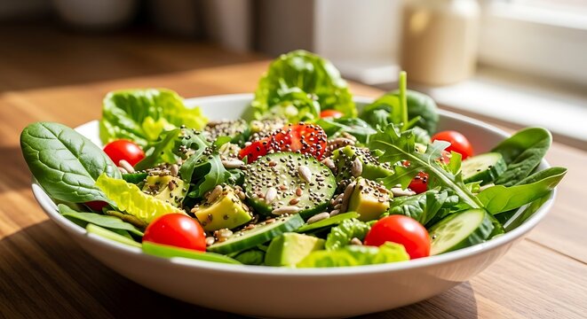 Healthy fresh salad with avocado tomatoes and mixed greens - Powered by Adobe