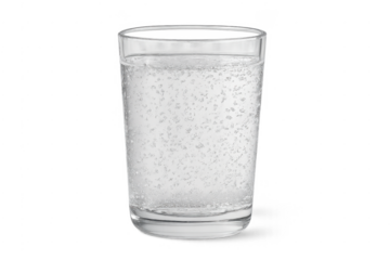 Glass of carbonated water with bubbles on transparent background