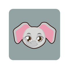 Cartoon Elephant Face with Exaggerated Ears and a Playful Wink on Rounded Square Background