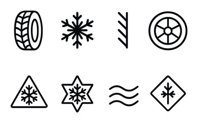 Winter tire symbols and icons for safe driving in snowy conditions