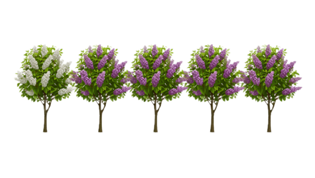 Illustration of Five Flowering Trees A Digital Display of Botanical Beauty