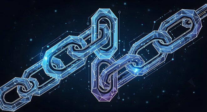Abstract digital representation of a glowing blockchain chain, symbolizing secure connections and network technology.