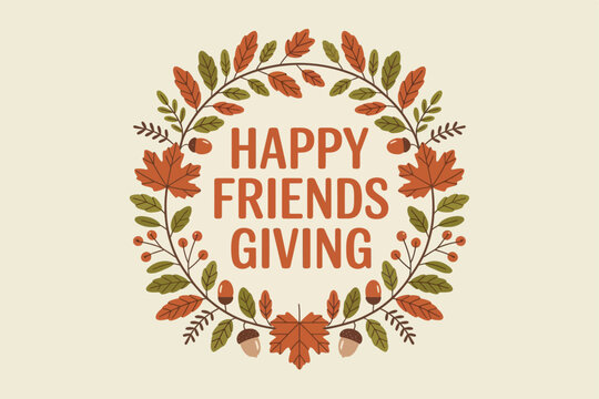 Happy Friendsgiving with Autumn Leaves Wreath Design