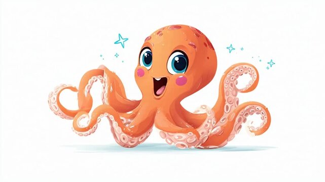 Cartoon octopus with big eyes and a happy expression.