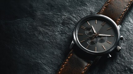 Dark chronograph watch on slate