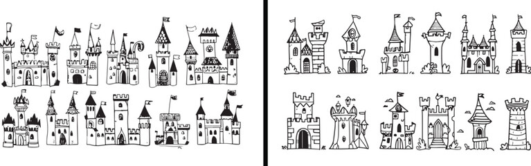 Fototapeta premium Castle Illustration Drawing, Medieval Palace Art, Hand Drawn Castle Vector, Historic Architecture Design, Ancient Building Sketch, Fairytale Palace Illustration, Black and White Castle Art, Decorative