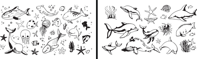 Fish Illustration Art, Sea Animal Drawing, Marine Life Vector, Ocean Wildlife Sketch, Minimal Aquatic Artwork, Hand Drawn Fish Vector, Black and White Sea Art, Underwater Creature Illustration, Elegan
