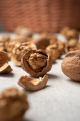 Raw Cracked Walnuts and Shells