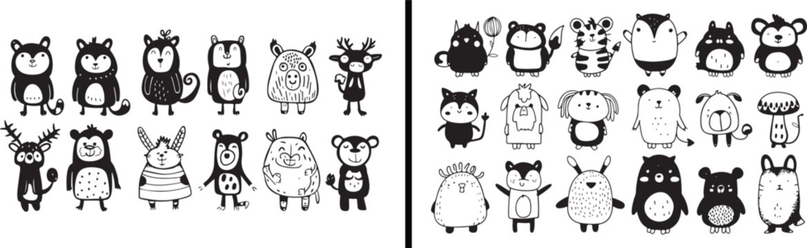 animal face vector, cute cartoon doodle, wildlife face illustration, zoo animals design, line art character, black white sketch, kids learning animal faces, forest theme vector, fauna creativity artwo