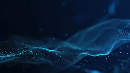 Abstract background featuring blue digital waves and glowing particles, ideal for tech themes, digital art, and promotional graphics.