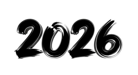 Hand painted black brush stroke number 2026 isolated on transparent background