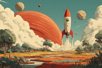 Journey to the Stars From a Vibrant Alien Landscape at Sunset Generative AI