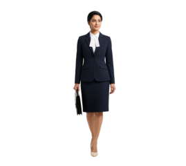 Confident businesswoman walking forward with briefcase, looking ahead with focused smile on her way to a meeting, useful in law firm career or finance sector slides about client meetings