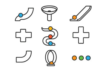 Abstract marble run components and geometric shapes for modular game design