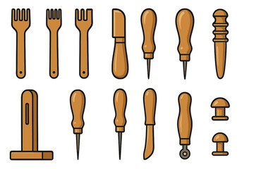 Collection of specialized tools used for traditional leather crafting and repair work