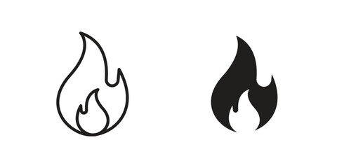 Fire icon flat and thin stroke vector pack. Editable icons set