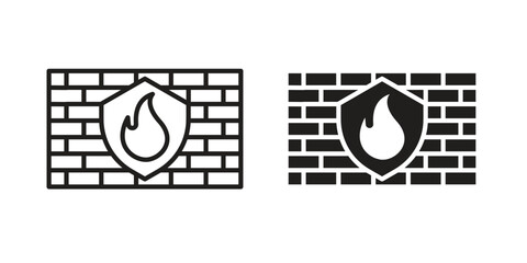 Firewall icon flat and thin stroke vector pack. Editable icons set