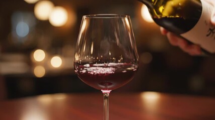 Hand pouring red beverage from bottle into clear crystal glass - Powered by Adobe