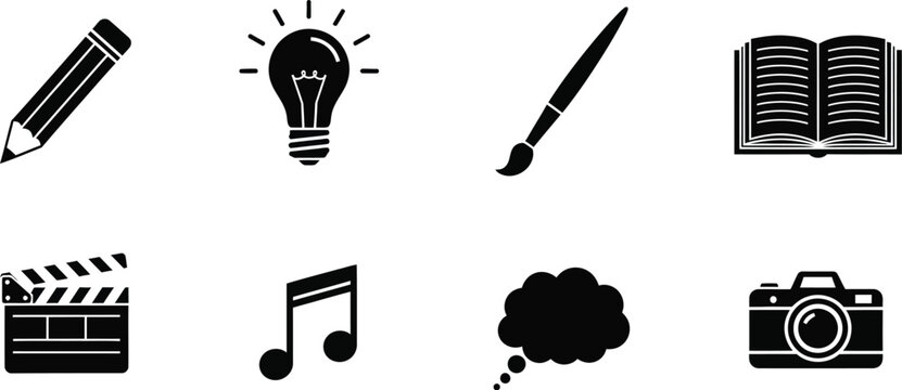 Black and white silhouettes of creative tools